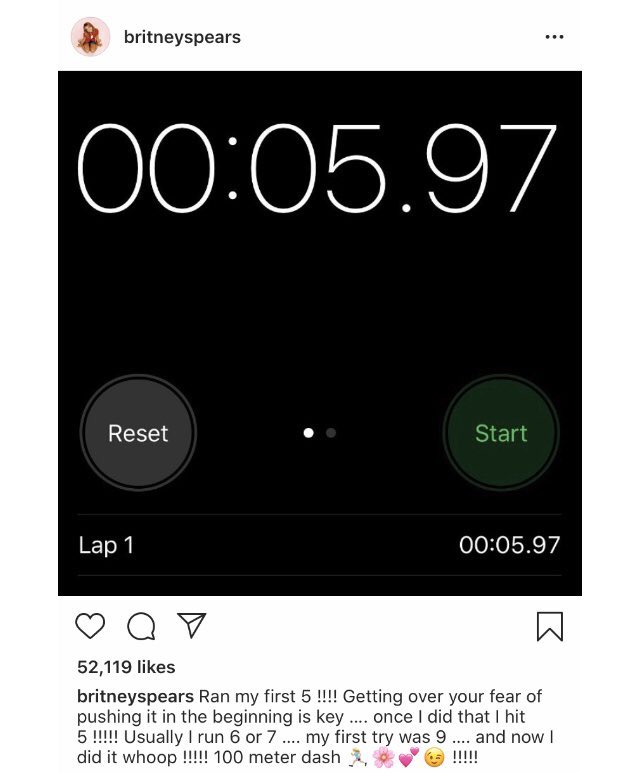 Britney Spears claiming to have broken the 100m world record by nearly four seconds is my favourite self-isolation content of the week so far