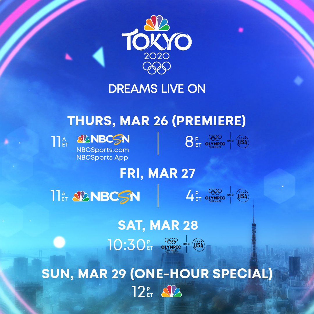 NBCOlympics's tweet photo. Join @miketirico this morning as he speaks with @TeamUSA athletes about their thoughts on the postponement of the #TokyoOlympics in “Tokyo Olympics: Dreams Live On”.

🕚 11 a.m. ET
📺 NBCSN
📱 NBC Sports App https://t.co/Q2TOL57y6I