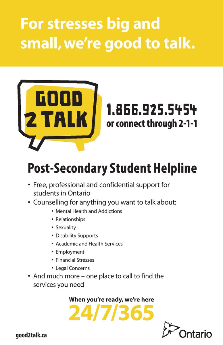 snpolytechnic's tweet image. The Ontario Post-Secondary Student helpline is available anytime for those who need it!
