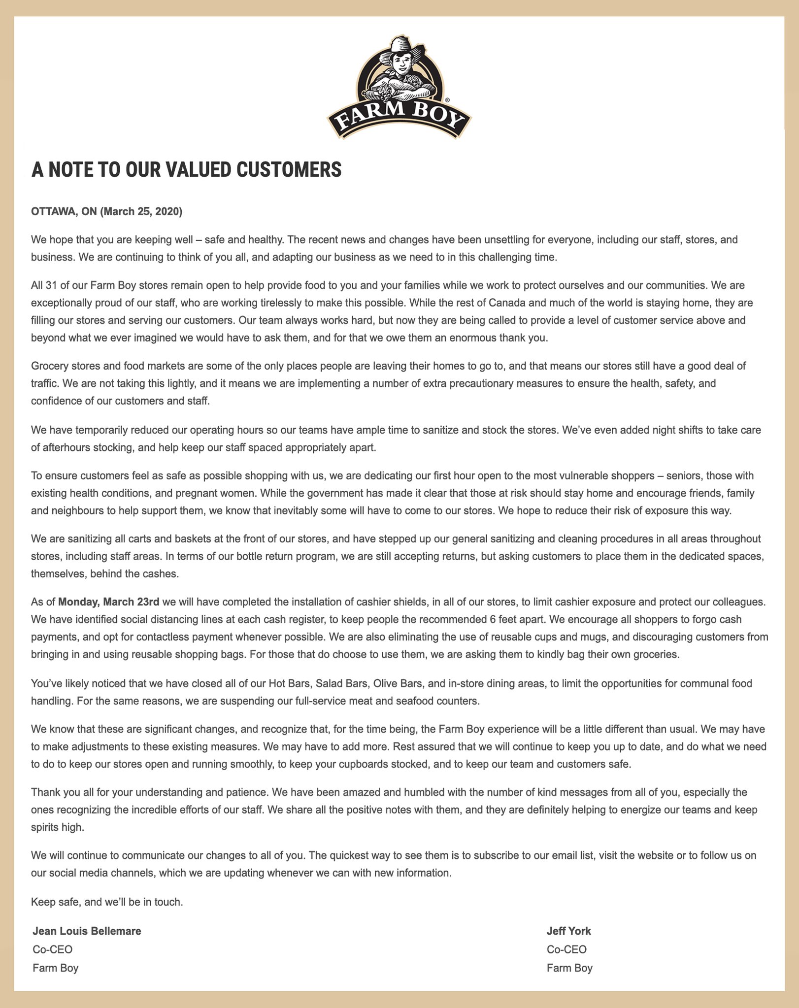 Farm Boy A Note To Our Valued Customers