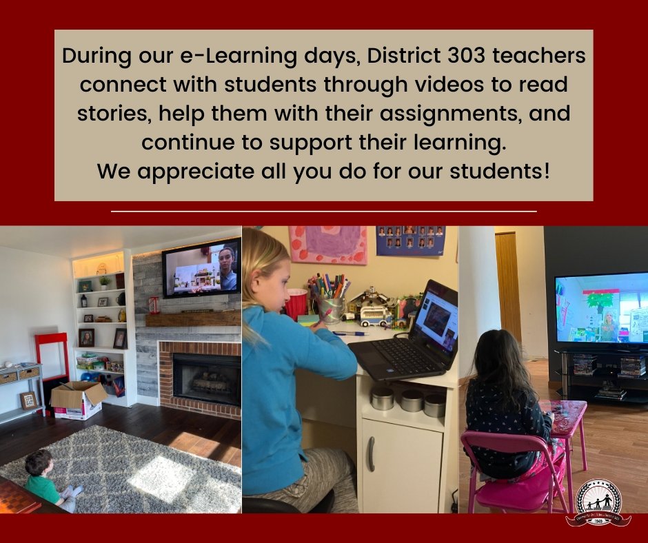 StCharlesD303's tweet photo. During our e-Learning days, District 303 teachers connect with students through videos to read stories, help them with their assignments, and continue to support their learning. #ThankfulThursday #D303eLearning #D303Pride #QualityStaff #ilschoolsstepup https://t.co/S27I4SfKxV