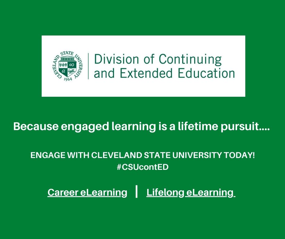 ContEduExtended's tweet photo. Cleveland State University offers over 1,000 #affordable online eLearning courses! Take advantage of learning a new trade or profession. https://t.co/s1H5zzciVq   #CSUcontED https://t.co/EXHAkNwmS4