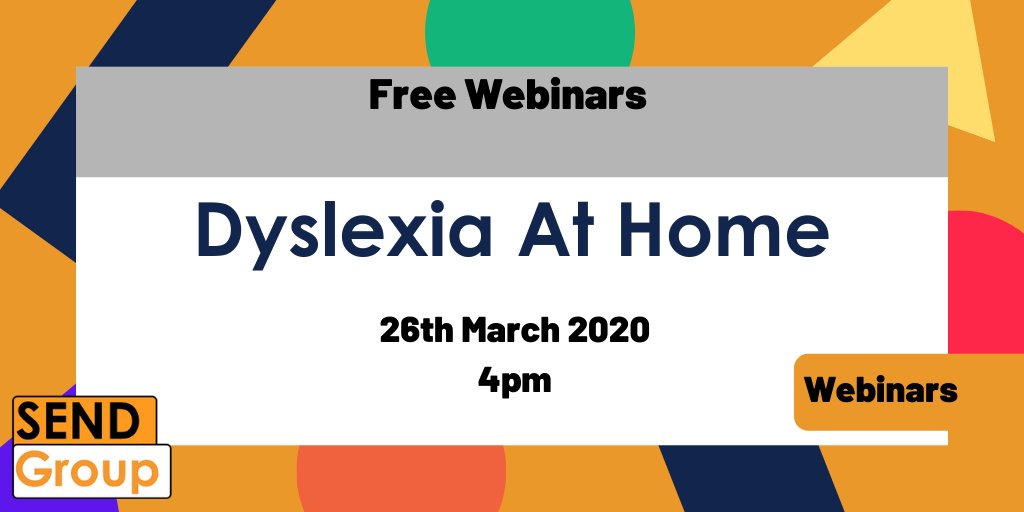 SENDGroupUK's tweet photo. We are running some free webinars over the next few weeks.
Today's Webinar is Dyslexia at Home
Thinking about your dyslexic child at home, sharing this with teachers and parents the thoughts of the SEND Group founder Arran Smith.
Register here: https://t.co/cbfLsO3r28
#dyslexia https://t.co/jpJVvDa3sN