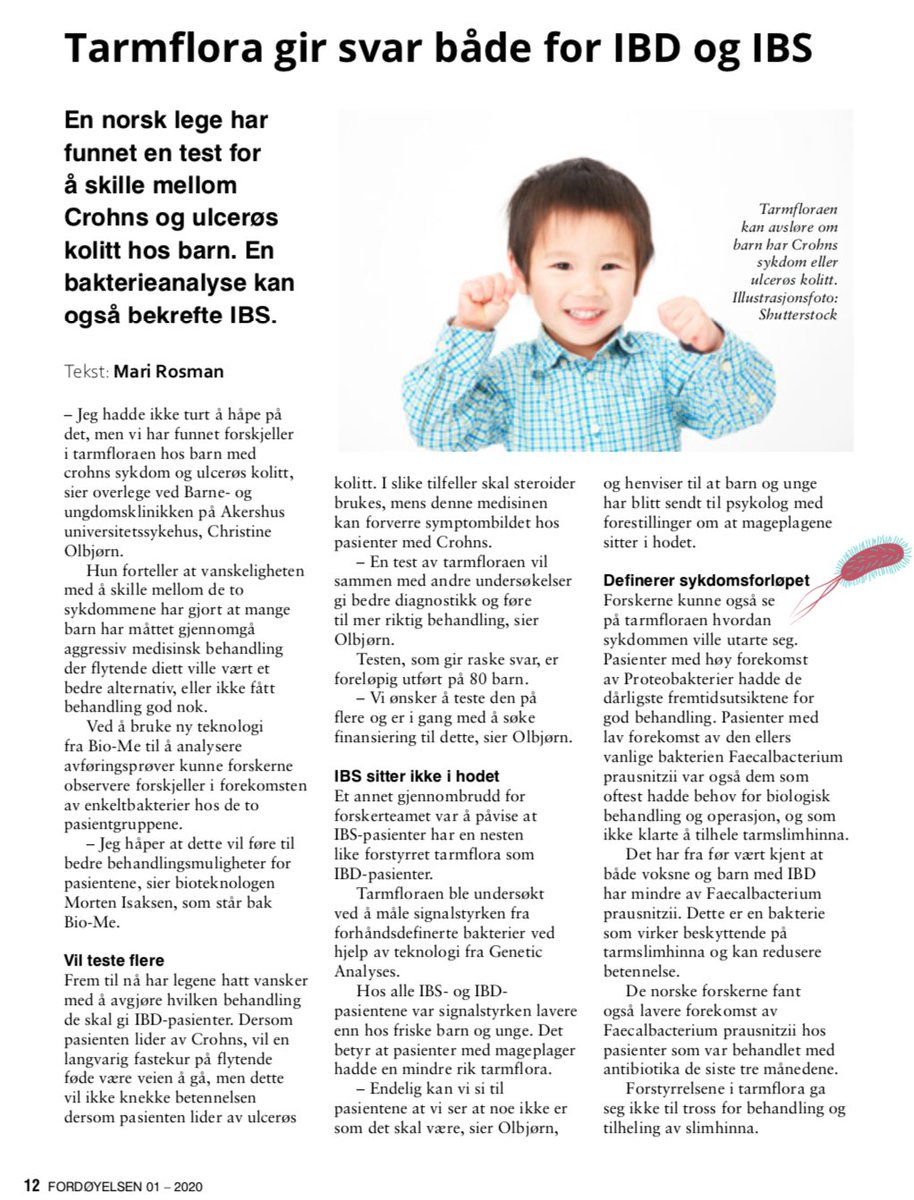 Great to see that our ground-breaking work on distinguishing UC and CD in children with IBD is being recognized (only in Norwegian). An exciting field where we will continue development.<a href="/IBD/">| 🐆</a> <a href="/UlcerativeCol/">Ulcerative Colitis</a> <a href="/CrohnsColitisC3/">Cure Crohn's Colitis - Funding IBD research</a> <a href="/Bio_Me_AS/">Bio-Me</a>