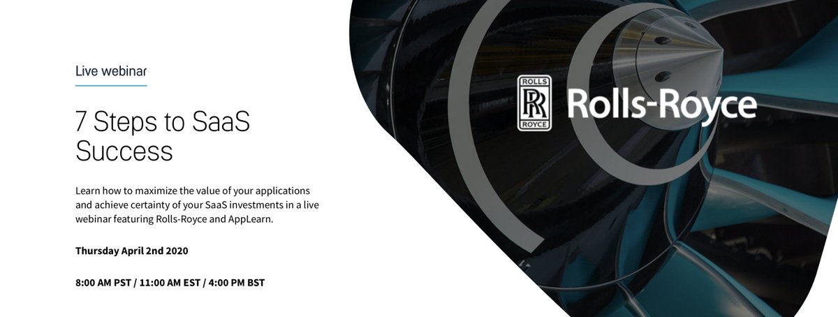 guidevisioneu's tweet photo. Learn how to maximize the value of your applications and achieve certainty of your SaaS investments in a live webinar featuring Rolls-Royce and AppLearn.
📌 https://t.co/Mc8i5wzf99
#GuideVision #webinar #success #RollsRoyce #AppLearn https://t.co/sAAyxWAbwP