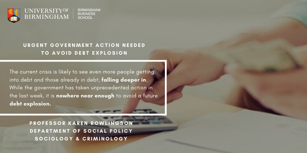 Prof. Karen Rowlingson (<a href="/KarenRowlingson/">Karen Rowlingson</a>) shares how the UK government's actions are not enough to avoid the debt people will face post #COVID2019. Find out more about what changes need to be made to the current policy: blog.bham.ac.uk/business-schoo…