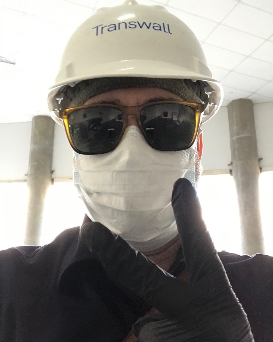 A covered up Transwall Project Manager in the field, making sure we keep you covered! - Stay Safe and Healthy Everyone!

#Transwall #SocialDistancing #Covid19 #WashYourHands #USConstruction #OfficeWalls #GlassWalls #OfficeDesign #StayHealthy #StayStrong