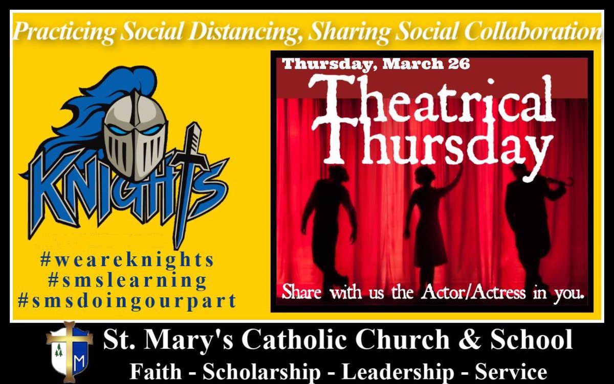 StMarysLongview's tweet photo. Give us your favorite monologue.  Act out your favorite  scene.  Create a stage set with your little brother or big sister.  Sock Puppets?  Go for it!  #weareknights #smslearning #smsdoingourpart https://t.co/Uv21JZpS5m
