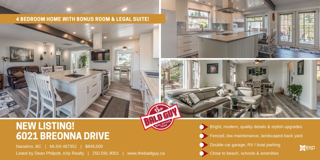 TheBaldGuyTeam's tweet photo. 💥The latest STUNNING listing by The Bald Guy, @deanphilpott ~ 4 bedroom North #Nanaimo home with bonus room &amp; legal suite. Impeccably maintained - check out the stylish upgrades! 🤩 For more info contact @TheBaldGuyTeam at 250-591-9001 or email info@thebaldguy.ca!

#legalsuite https://t.co/ZNCSwajv9n