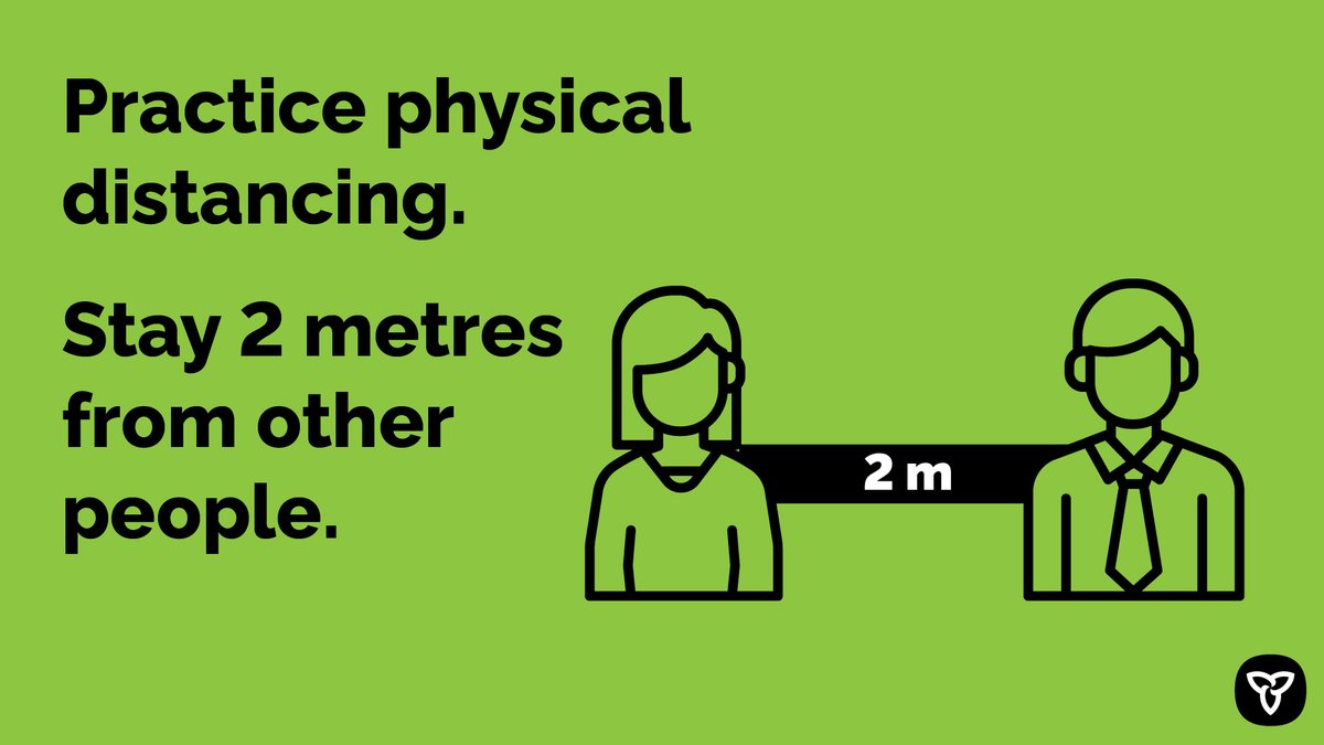 When going out in public, including grocery stores, keep two metres away from others. Please spread the word. ontario.ca/coronavirus 

#COVIDー19 #COVID19  #FlattenTheCurve #PlanktheCurve