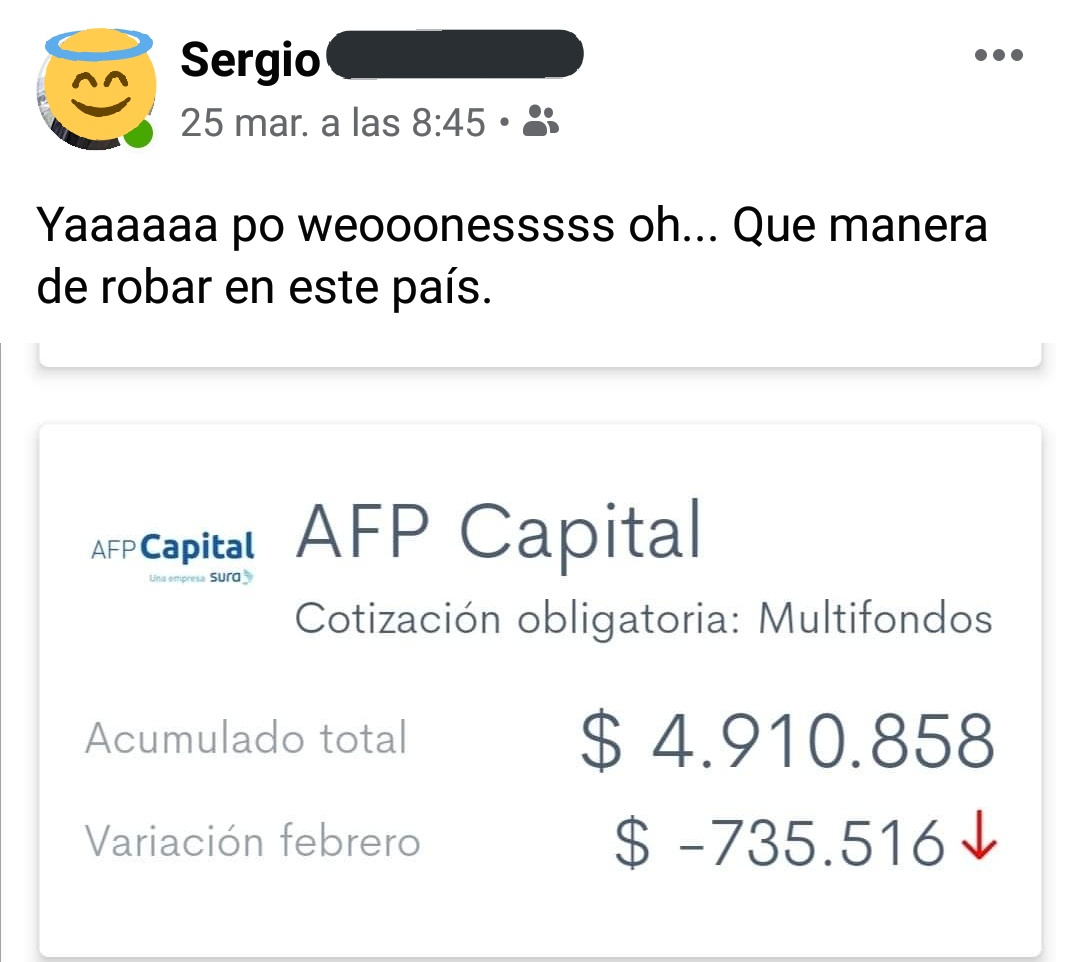 darklish's tweet photo. No sé como hay weones que aún defienden este sistema qlo.
#NomasAFP
#CuarentenaTotal
#CoronaVirusEnChile
#afpcapital #afpladrona
#PandemiaMundial https://t.co/4GX9moubED