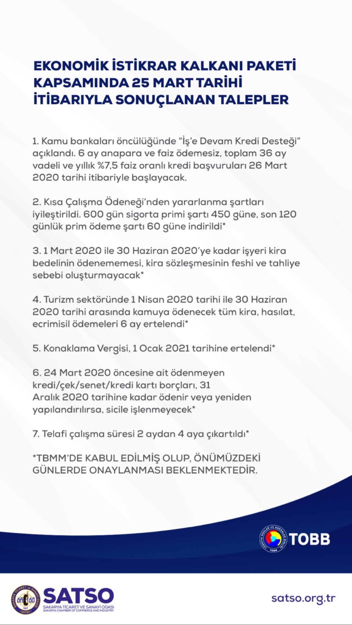 Sakarya Ticaret Ve Sanayi Odasi Ø¹ÙÙ ØªÙÙØªØ± Ekonomik Istikrar Kalkani Paketi Kapsaminda 25 Mart Tarihi Itibariyla Sonuclanan Talepler Ekonomikistikrarkalkani Tobb Satso Https T Co Ix9512987m