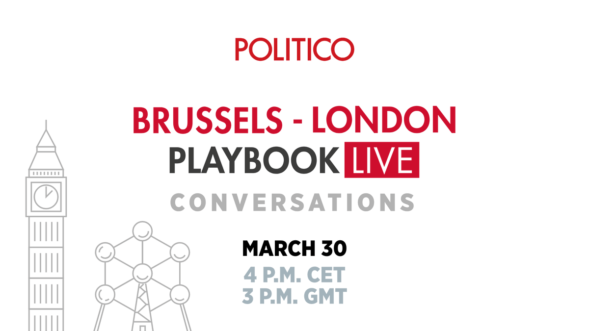 LivePOLITICO's tweet photo. Before you log onto your virtual yoga lesson tomorrow, donโt miss Brussels and London Playbook authors @florianeder & @Jack_Blanchard_ for a discussion on the ongoing health crisis in both the U.K. and across Europe. Register today >> https://t.co/WxCwU6hu5A | #VirtualPlaybook https://t.co/PmCNs2djEr