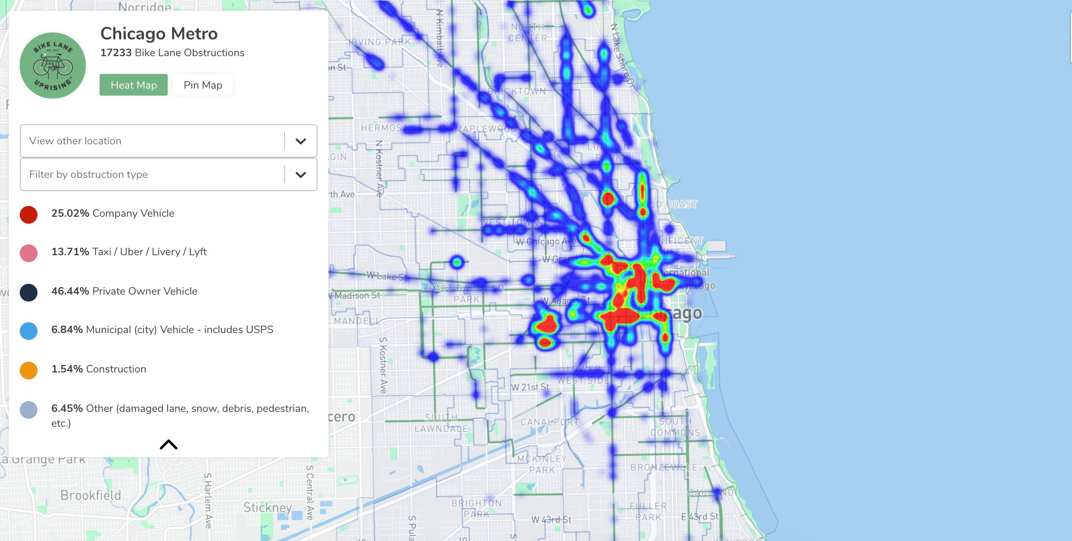 Chicago Bike Lane Map Bike Lane Uprising® On Twitter: "@Chicagodot Or...looking For Good Bike  Routes? There Likely Isn't One. Check Out Our Chicago Bike Lane Obstruction  Maps: Https://T.co/Drctfwbl99 Https://T.co/Avfapei5In" / Twitter