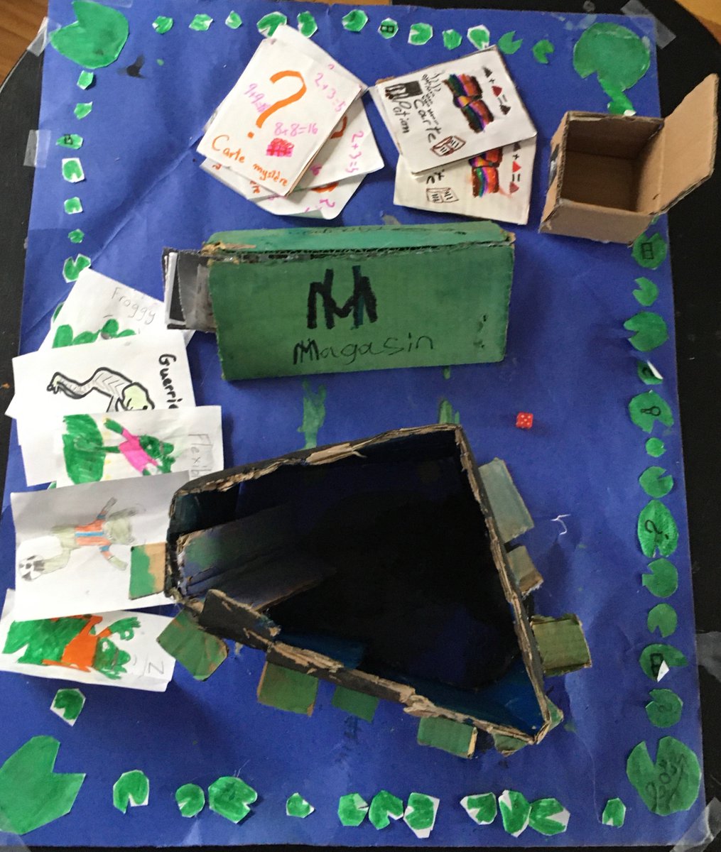 cbcallinaday's tweet photo. Our March Break Virtual Campers took on my assignment of designing a board game today... and oh boy did they... 10-year-old Claire's intricate design of Froggy Hope 2... including potions, lilypads and where players can buy mosquito tokens.  (Wait, was there a Froggy Hope 1?) https://t.co/dTLg37suIG