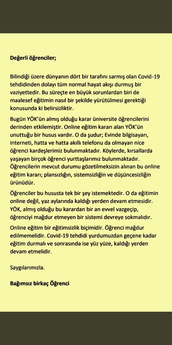#UZAKTANEĞİTİMİSTEMİYORUZ