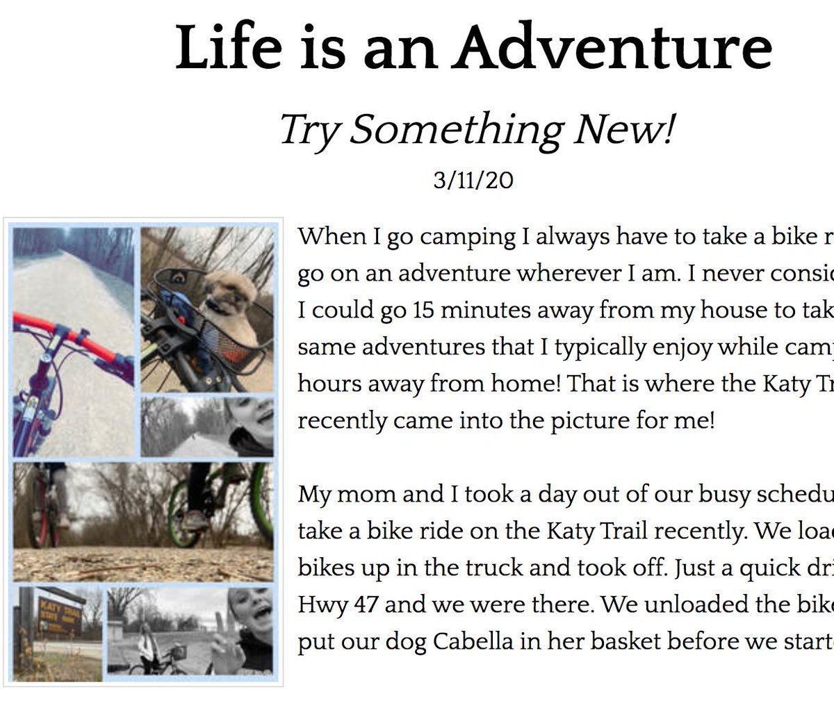 BlueJayJournal's tweet photo. Just before the break, Cierstyn loaded up her favorite pooch and hit the trail - The KATY trail that is! Check out her updated BJJTV blog: https://t.co/g4eSE90ChC https://t.co/rTIytq0gFh