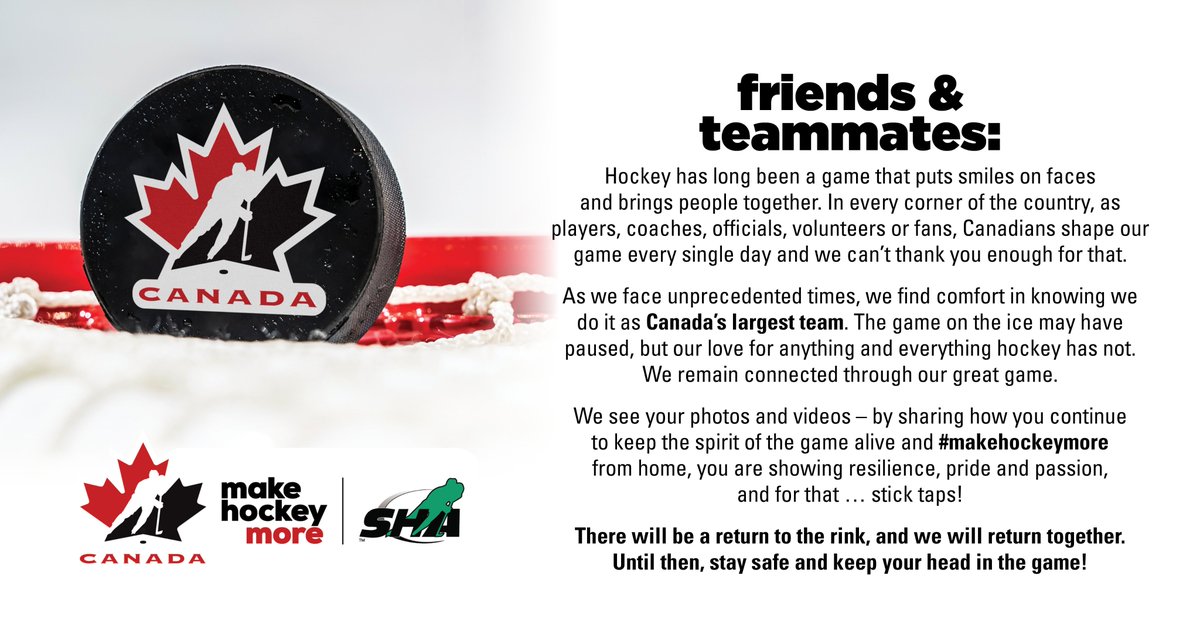 There will be a return to the rink, and we will return together. We're all playing for the same team. Canada's largest team. #makehockeymore 🏒🇨🇦