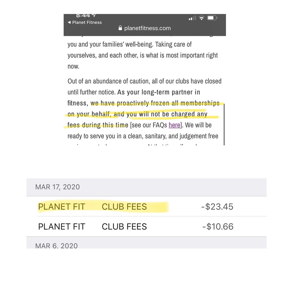 willperez16's tweet photo. @PlanetFitness shame on you! Your CEO #chrisrondeau  tells us we won’t be charged yet that is exactly what you do! #shame #planetfitness #chrisrondeau https://t.co/iNd4IpmzMW