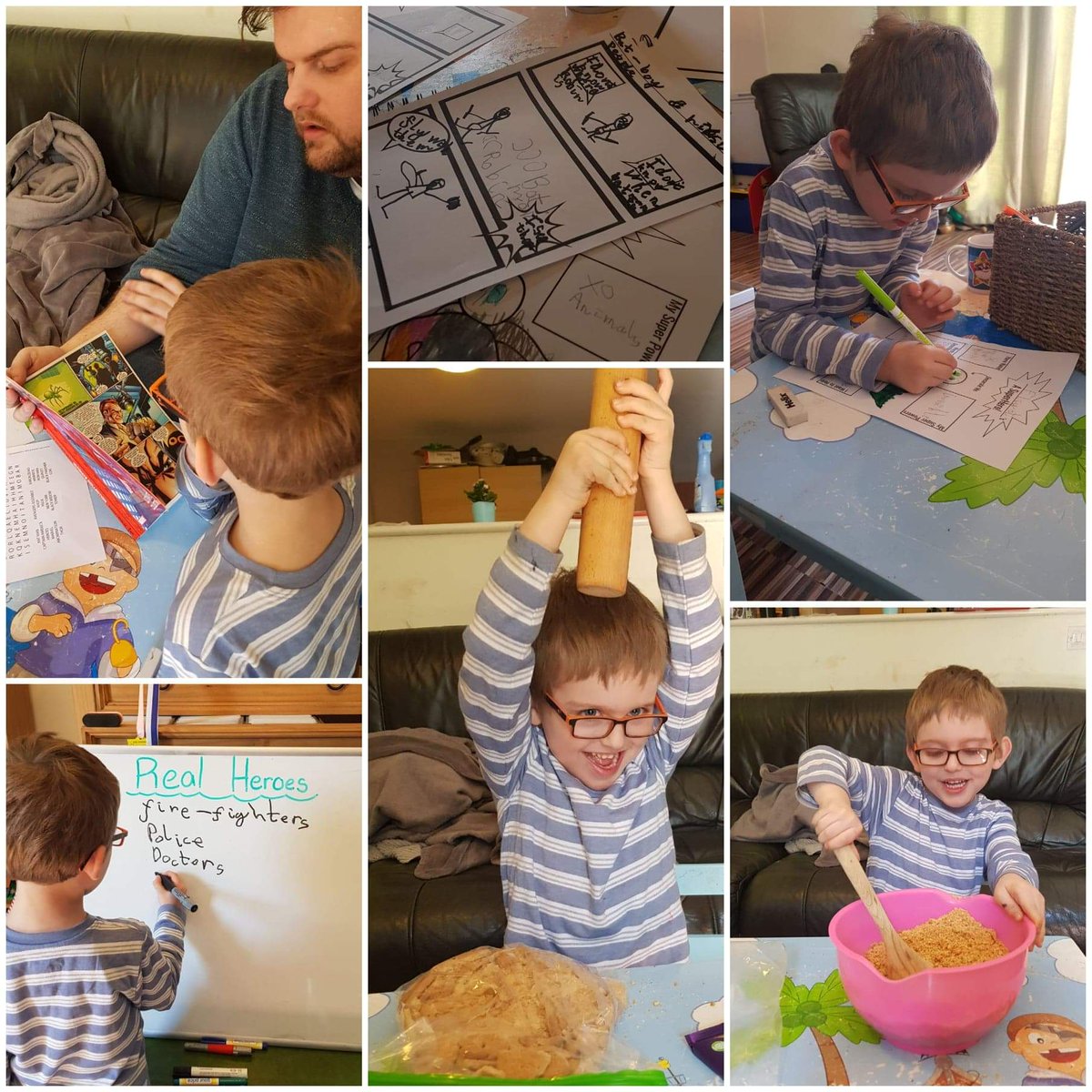 SimonPring2's tweet photo. @manorschwirral 
Another day down teaching eliyot about super heroes and real heroes today. With a little home baking. Now he is in bed we prepare for the next day, bones. #manorathome https://t.co/KFsXcTQiXL