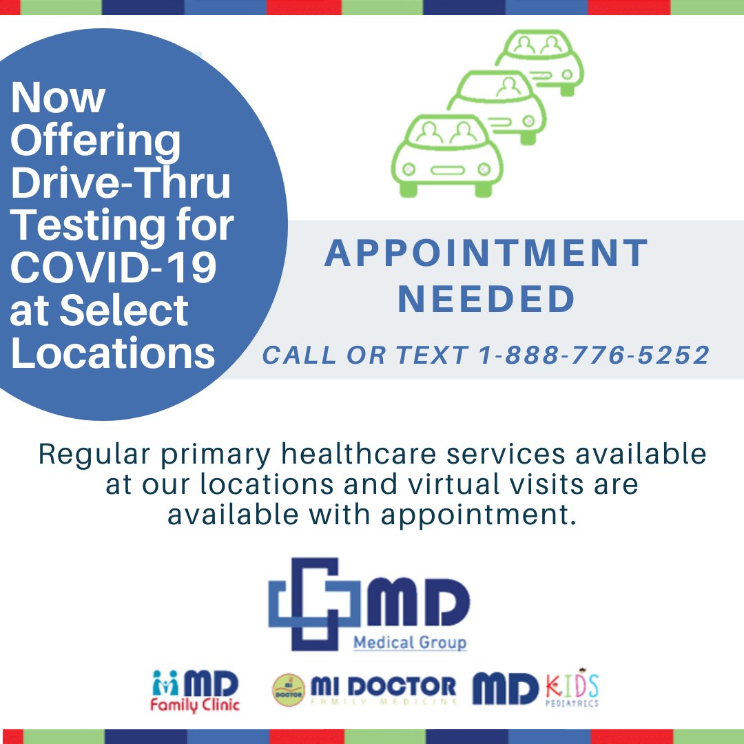 Now offering drive-thru testing for COVID-19 at select DFW and Houston locations. Visit our website for more information: bit.ly/33LygWl
*Appointment is needed* Call or Text 1-888-776-5252