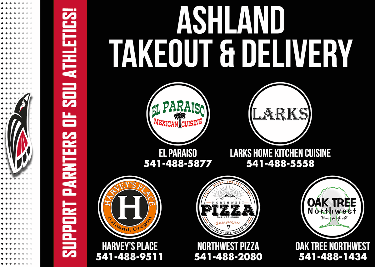 SOURaiders's tweet photo. Thanks to our local SOU Athletics partners for continuing to serve the community! If you're in Ashland, consider hitting these guys up for takeout or delivery 🔴⚪⚫ https://t.co/7zBP6kvmNx