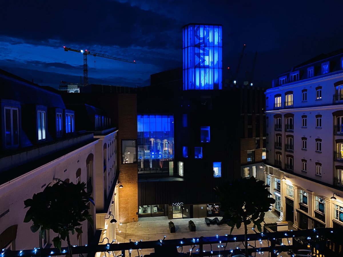 TheMACBelfast's tweet photo. Tonight we’ve joined venues across the nation to #lightitblue in recognition and appreciation of the NHS staff &amp; volunteers who are working tirelessly during the #COVID19 pandemic. 
Our team are also joining the creative response to #ClapForOurCarers at 8pm 👏
📸@belfastsocrates https://t.co/L1gZ2xIO3O
