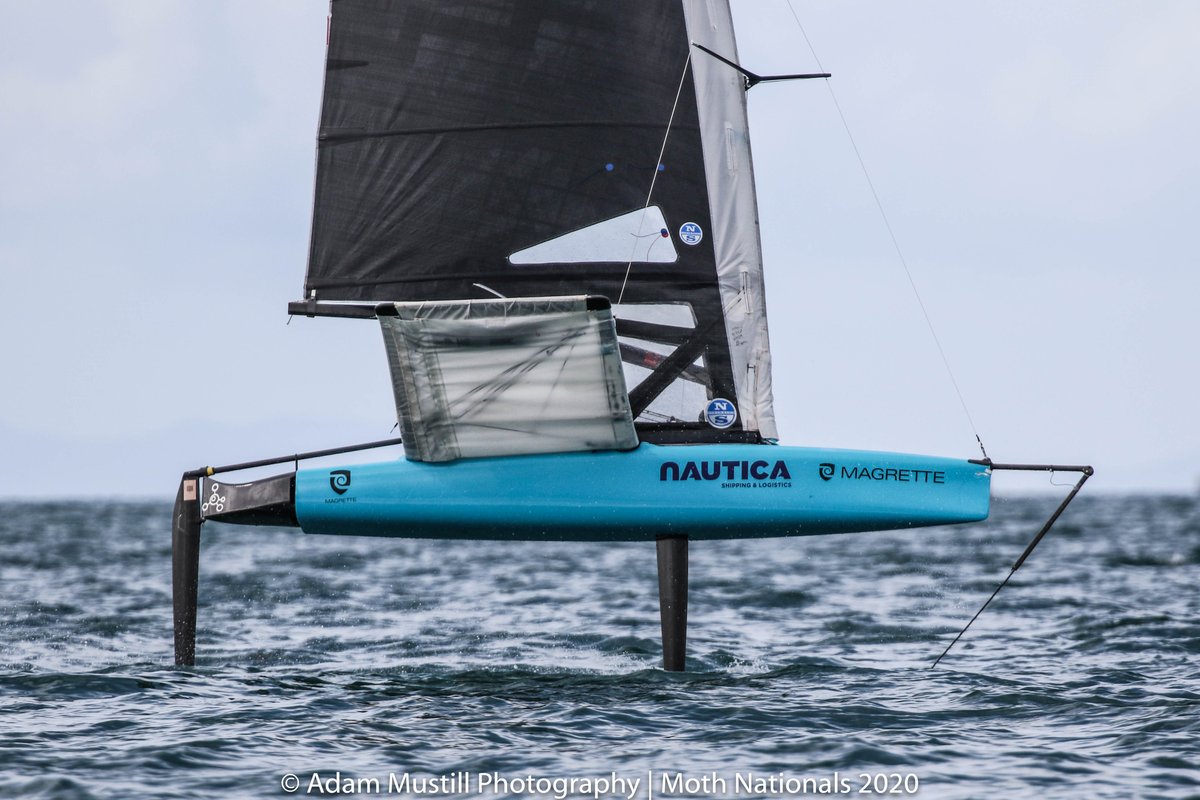 Magrette's tweet photo. Some great shots of foil pilot Graeme Sutherland en route to winning NZ Moth Nationals last weekend! 🤙🏼🇳🇿 

[Photo Credit: Adam Musthill]

#nzsailing #foiling #mothworlds https://t.co/HFcQjz0TQc