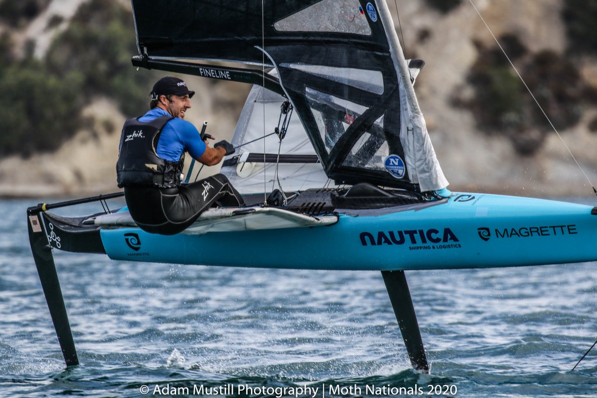 Magrette's tweet photo. Some great shots of foil pilot Graeme Sutherland en route to winning NZ Moth Nationals last weekend! 🤙🏼🇳🇿 

[Photo Credit: Adam Musthill]

#nzsailing #foiling #mothworlds https://t.co/HFcQjz0TQc
