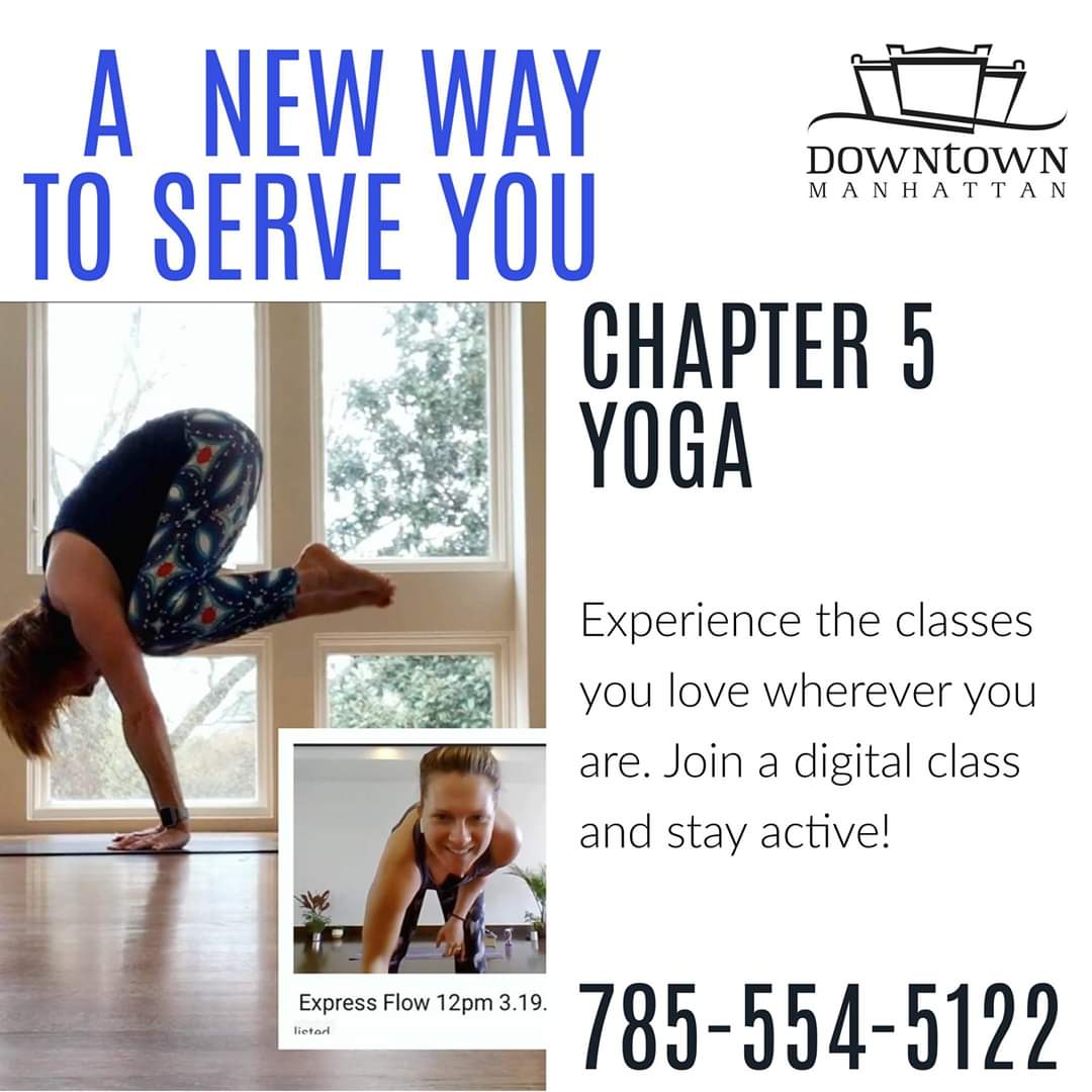 Feeling cooped up and need some encouragement? Join Chapter Five Yoga for online classes! #shoplocal #DowntownMHK