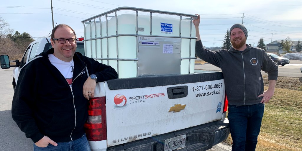 1,000 litres of hand sanitizer is on the way to <a href="/OttawaHospital/">The Ottawa Hospital</a>. Many of us on the team have been helped by this great institution, so it's an honour to contribute. To help us respond to sanitizer requests please go to sanitizer.vodkow.com.  #covid19 #flattenthecurve