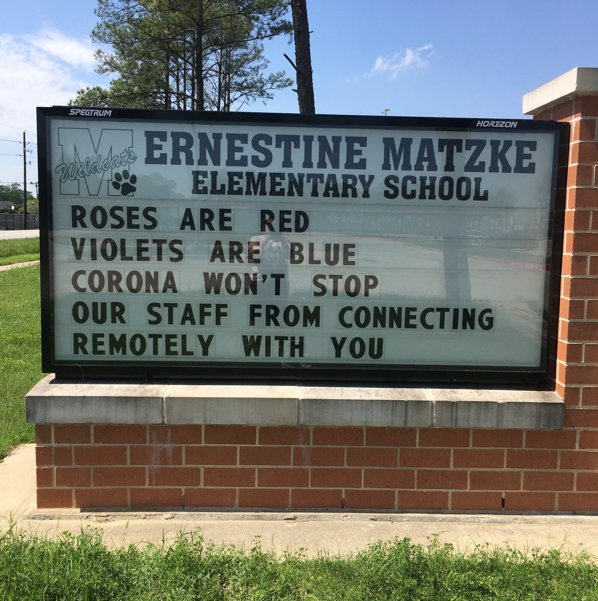 MatzkeElemCFISD's tweet photo. Yoo-hoo Wildcats! We are thinking about you and have loved connecting with you through phone calls, emails, posts and Zoom meetings this week! #MatzkeProud  
(poem written by V. Salinas, 3rd grade teacher) https://t.co/DhqilYsuBD