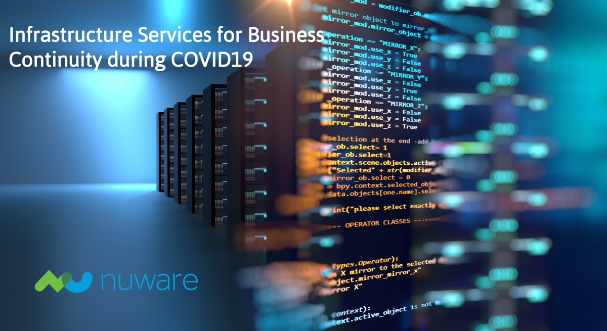 NuWareCo's tweet photo. #businesscontinuity is critical as organizations make the #transition to operate #remotely due to the #covid19 pandemic. Learn how @NuWareCo can #support your business through robust and reliable #infrastructuremanagement , #cloud and #support services
https://t.co/4E7GTvsY4S https://t.co/pZwbxsdDrT