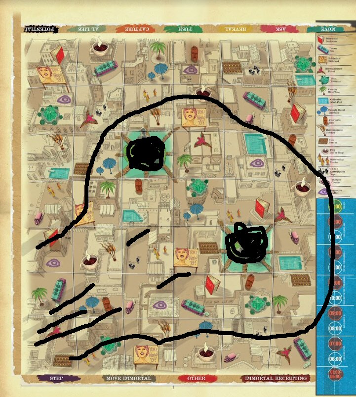 Stickmind's tweet photo. @offthepagegames Another guess for Secret Mission 2.  The game board has a skull made up of shadows with the two buddha statues as eyes.  #DestroyMINDMGMT https://t.co/1i6LzJU1OT https://t.co/DDtcorWIFr
