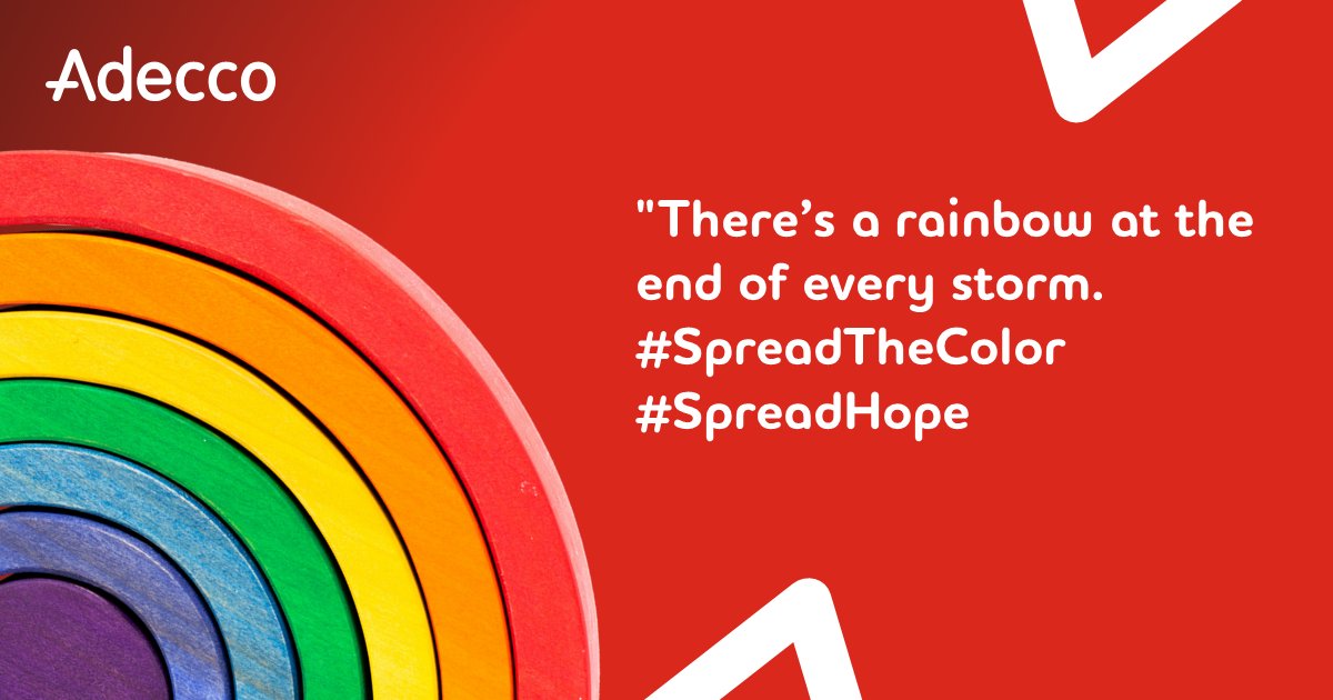 AdeccoCanada's tweet photo. Everyone is looking for something bright to battle the stress surrounding COVID-19. Create your handmade rainbow art and hang it in your window or a place where children (or adults) can point them out while getting fresh air. #SpreadTheColor #SpreadHope https://t.co/ZmH0dScy0W