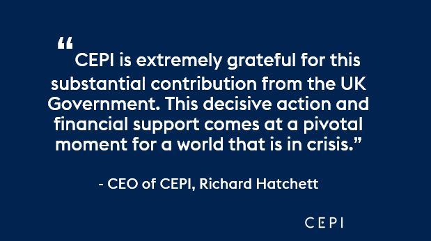 CEPIvaccines's tweet photo. We are incredibly grateful for the £210 million funding from the UK Government to advance our work to develop #COVID19 vaccines 🇬🇧 💉

Together we can defeat this global crisis👉https://t.co/BHUkGAAOiS

@BorisJohnson | @DFID_UK | @annietrev https://t.co/P44eln4YEs