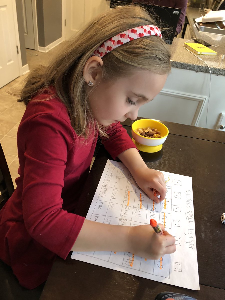 stgregory529's tweet photo. Roll, Read, and Highlight to practice sight words!! She had to make her own board and spell each word for extra practice. So glad to have fun learning activities during this time! @1vtmom #oneccps #learningathome #whilemomanddadwork #andParkerplays https://t.co/jMNEdeeDc7