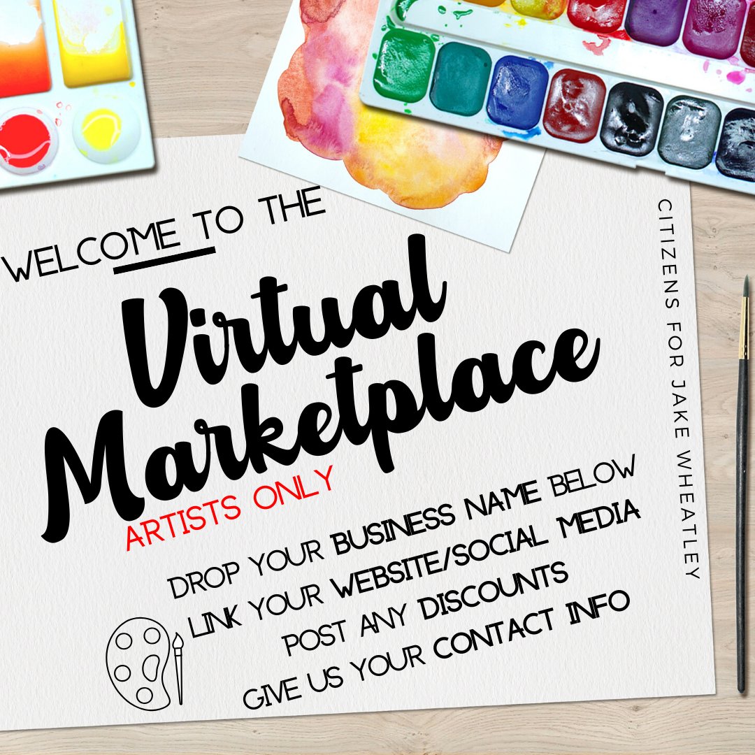 JakeWheatleyPA's tweet photo. Welcome to the Virtual Marketplace!

Today is for artists/musicians/cultural workers ONLY

1. Drop your business name below
2. Link your website/social media
3. Post any discounts
4. Give us your contact info

GO! #VoteJakeWheatley #CitizensForJakeWheatley https://t.co/Sf594EoMcB