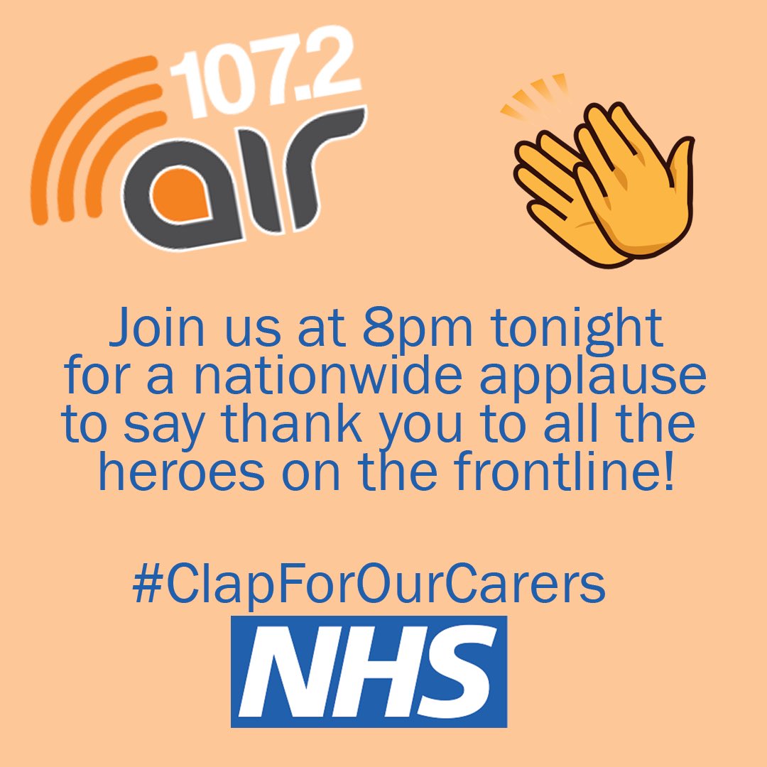 Join us and make as much noise as you can for the #NHS frontline staff in these difficult times. For a high quality stream of events, head over to AIR1072.com just before 8pm tonight.