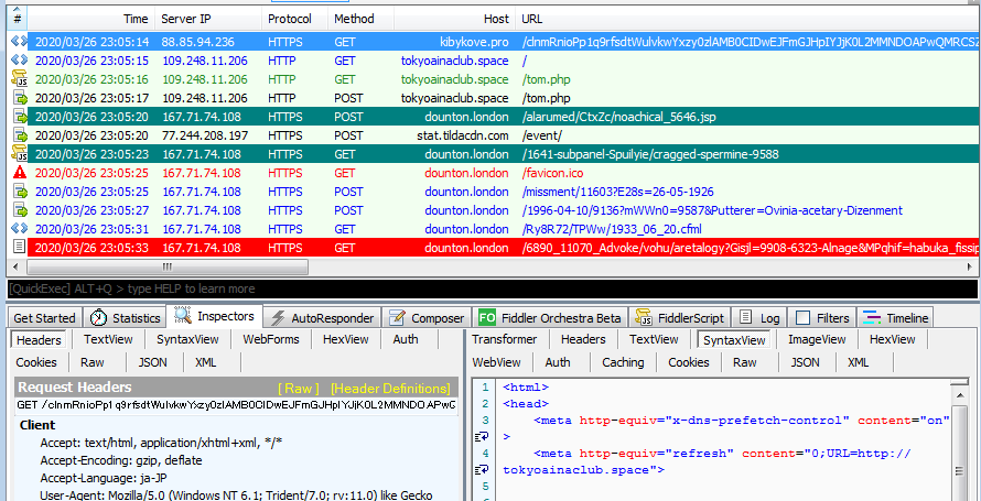 FaLconIntel's tweet photo. 2020-03-26
#Malvertising -> #PseudoGate -> #Smokeloader -> #Ursnif(#Dreambot)
Target:Japan
Config
SerpentKey=78347829JSDUKLHG
soft=3
version=214131
server=12
id=4011
crc=1
IOC
https://t.co/qWalcyzHW3
Example
https://t.co/VgWHRC8zav https://t.co/rfKsLXLqLN