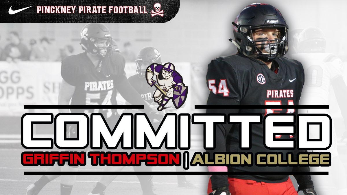 PirateFootball's tweet image. Big CONGRATS going out to our Guy Griffin Thompson on his commitment to play football at Albion College! The Brits are getting an outstanding young man and great football player! We’re proud of you Gator and appreciate all you’ve given to our football program! #FAMILY 💯☠️