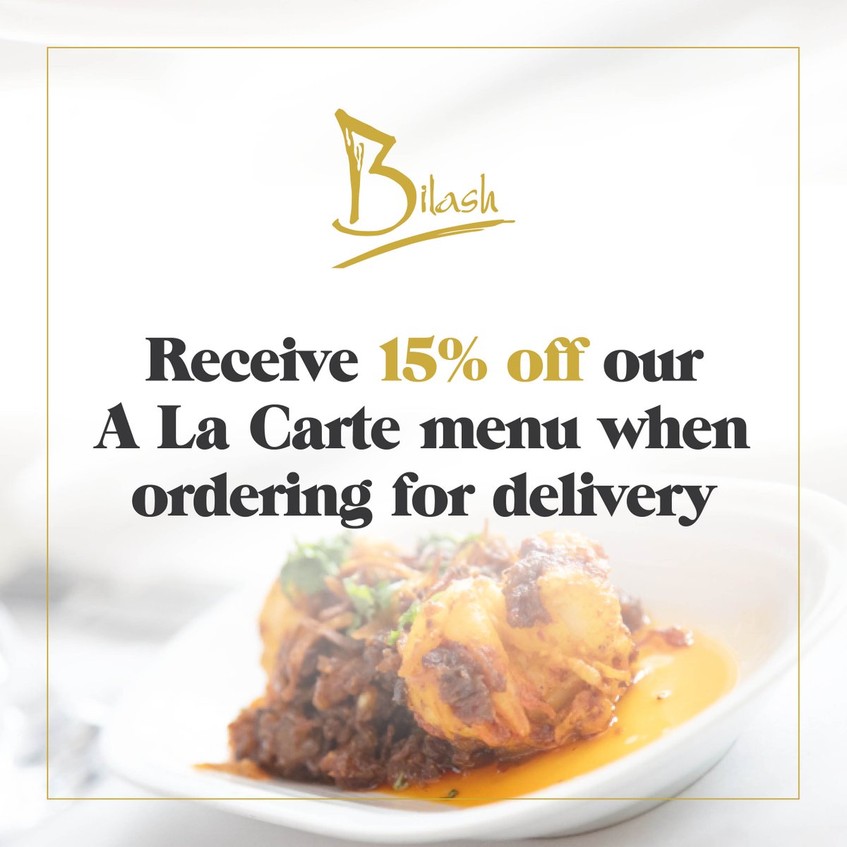 Why not treat yourself to a midweek #takeaway from the #Bilash? 👌

Enjoy a selected of #Michelin rated cuisine from our famous A La Carte menu and receive 15% discount!

Don't miss out, offer ends soon: 01902 427762

#DiscoverTheDifference