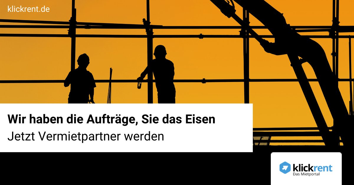 Alle #Aufträge gehen an unsere #Vermietpartner - wir haben keine eigenen Maschinen und freuen uns über jeden neuen #Partner. 
Jetzt Vermietpartner bei klickrent werden: E-Mail an partner@klickrent.de oder direkt an mich.