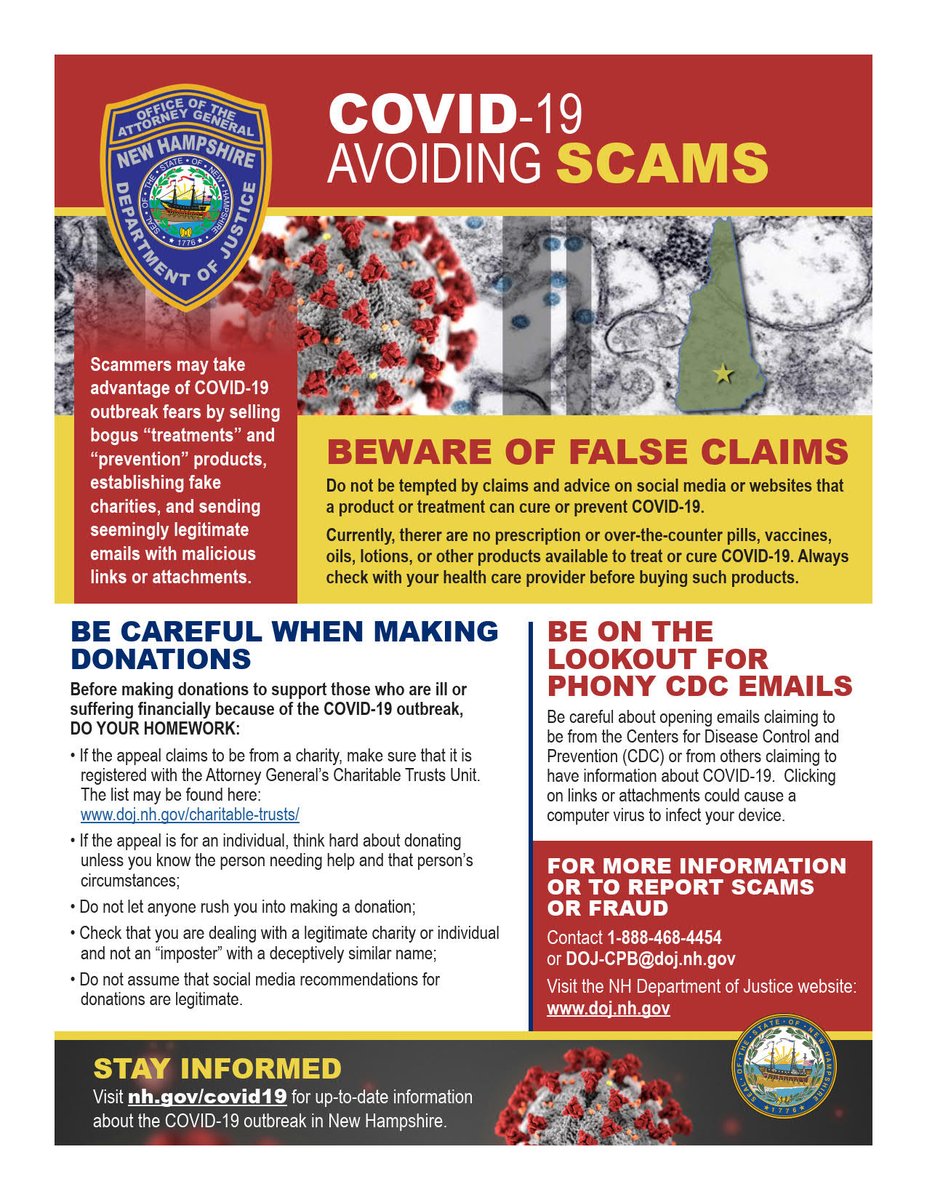 DerryNHBEM's tweet photo. Scammers may attempt to take advantage of others during the COVID-19 outbreak.

Please be careful and do your homework when considering making a donation!

For more info, or to report a possible scam, please visit: https://t.co/TgoUvC9hn6…/2020/20200326-covid-scam-alert.htm https://t.co/YRPGwjTxu0