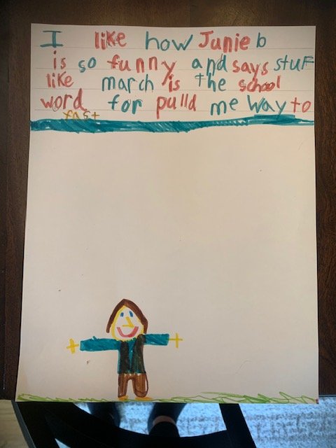 Elise's pick?!?!  Junie B. Jones!!!  I love your picture, Elise! <a href="/MemorialPreK1/">Melissa Bilsborough</a> #medfieldps #mempk1