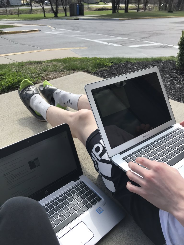 dahlteach's tweet photo. When your school devices need to be on the network, you sit outside the local school w your son to fix password problems. 🤣 #gettingfunnylooks https://t.co/3KElGpYTfm