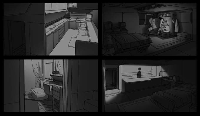 Thumbnails of different shots in the same apartment. I liked the step design up into the different levels. 