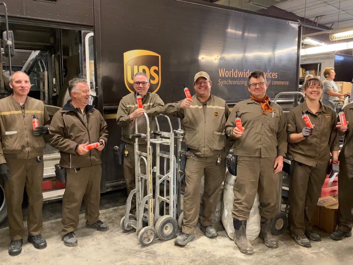 Guess what arrived in Auburn Ne? Hand sanitizer!  And just look at that happy group!  They couldn’t be more pleased! Thanks UPS! #UPSersAreThere ⁦<a href="/Stephanie_Dex/">Stephanie Dexter</a>⁩ ⁦<a href="/JohnVPeters/">John V. Peters</a>⁩