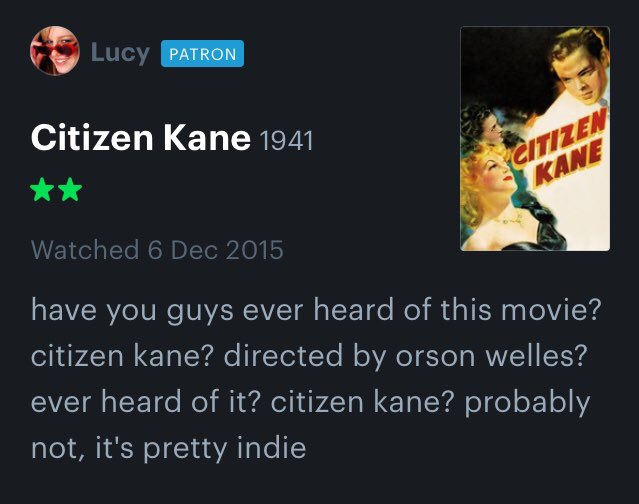 Letterboxd_'s tweet photo. Citizen Kane (1941)
Low vs High review. https://t.co/XdkpUmoE3P
