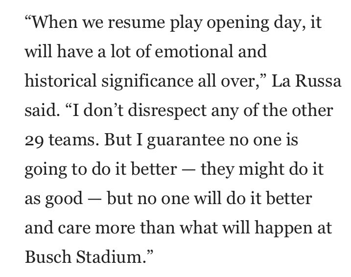 Tony La Russa has a message for #STLCards fans on this opening day that isn’t. No negative vibes. Keep treading water. Hang in, man. For <a href="/stltoday/">St. Louis Post-Dispatch</a>: stltoday.com/sports/columns…